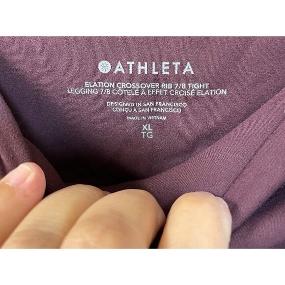 Athleta Elation Crossover Rib 7/8 Tight Size XL Maroon Plum Purple Athletic Gym - Picture 3 of 6
